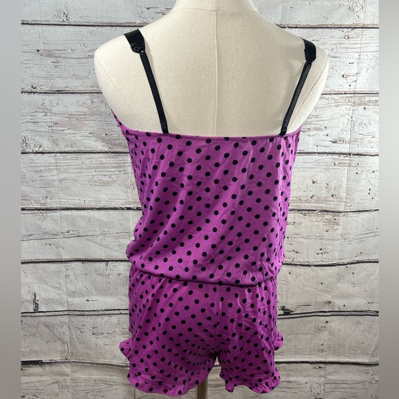 BETSEY JOHNSON Sleep Romper Magenta w Black Polka Dots-Small - Picture 3 of 3